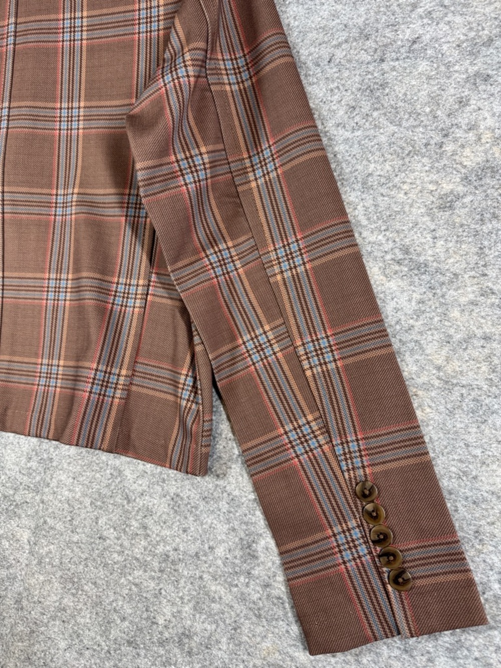 FDJ Brown Plaid Cropped Boxy Blazer Size 6 Tailored Preppy Chic Jacket Academia - Picture 12 of 13